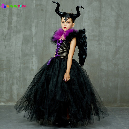 Kids Evil Queen Girls Halloween Dress Costume