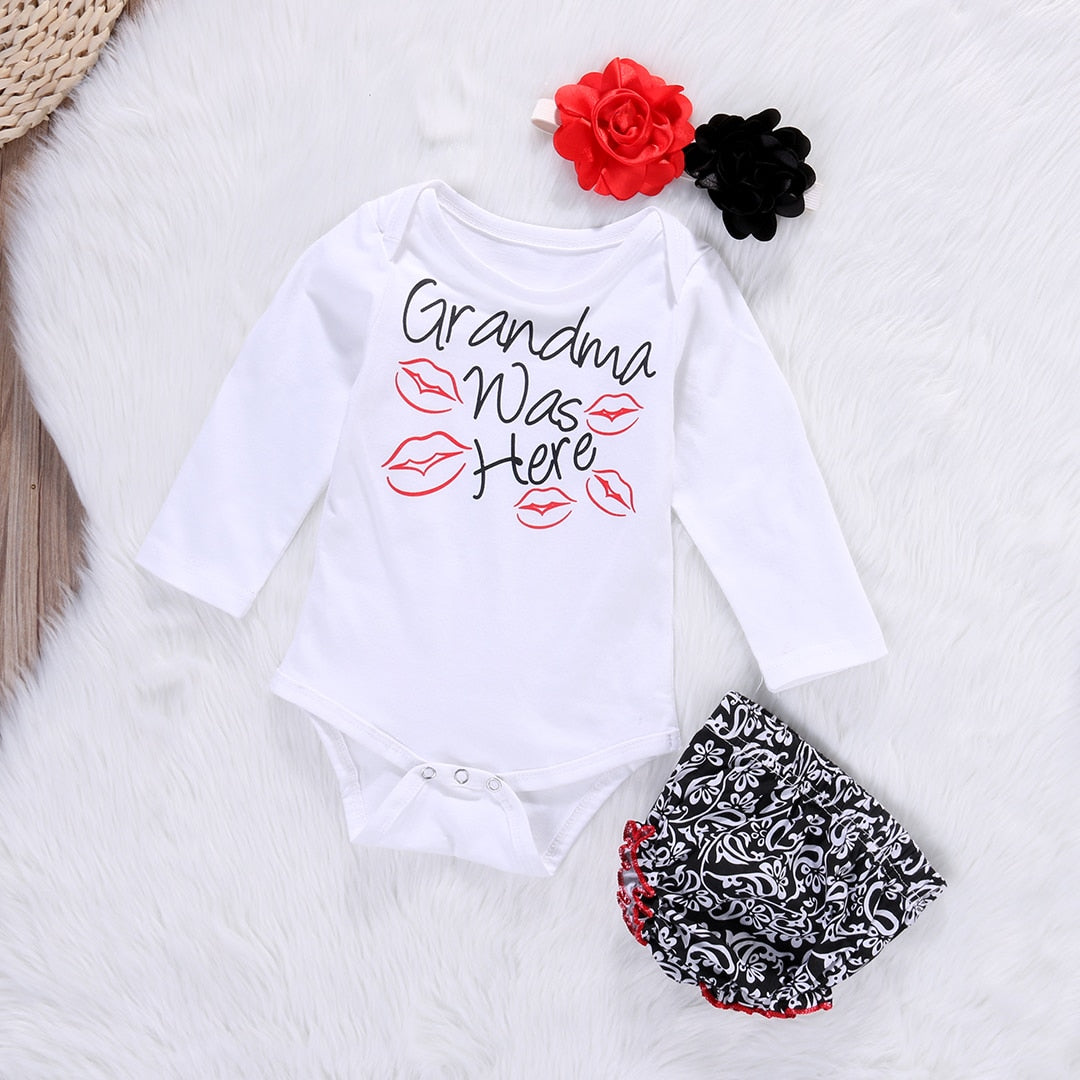 3pcs  Baby Girls  "Grandma was here" Romper