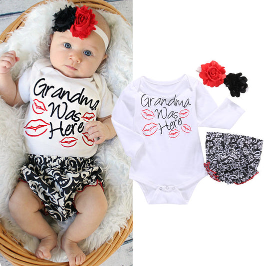 3pcs  Baby Girls  "Grandma was here" Romper